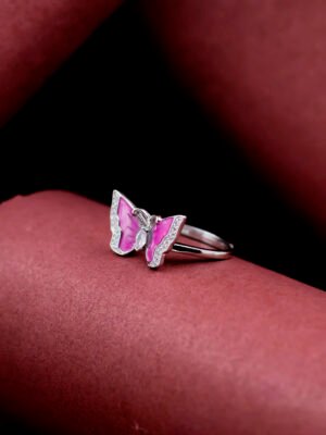 Pink Enamel Adjustable Butterfly Ring