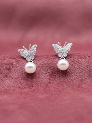 Silver Butterfly with Pearl Drop