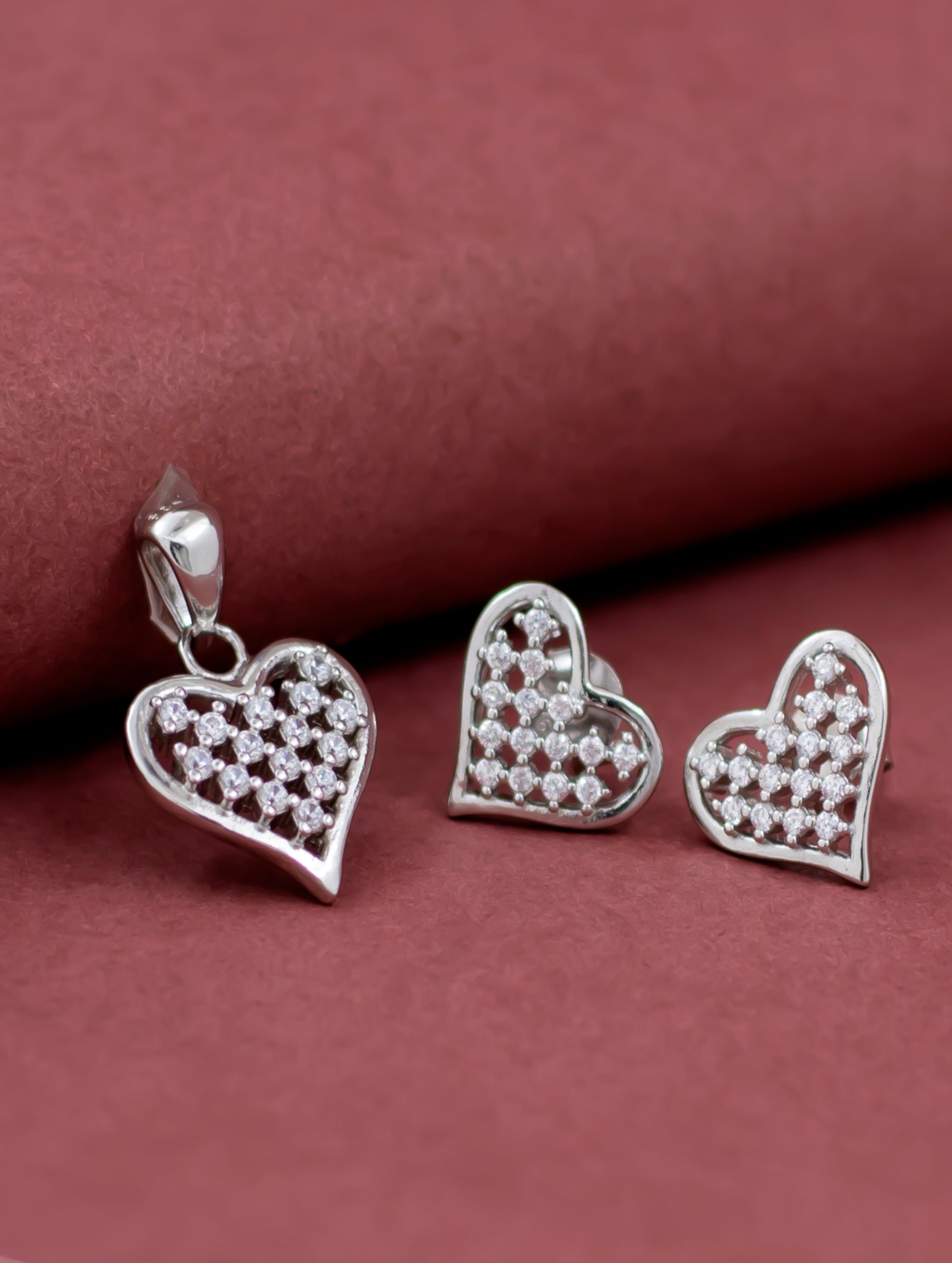 Silver Heart-Shaped Pendant Set